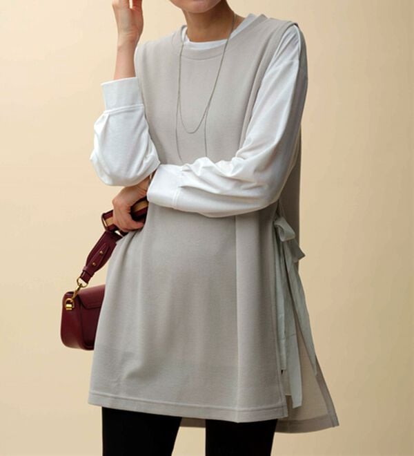 BELLUNA（ベルーナ）の「あぜ素材サイドリボン使いベストアンサンブル（アンサンブル）」｜詳細画像