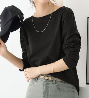 Viola e Viola（ヴィオラ エ ヴィオラ）の「柔らか綿１００％大人キレイTシャツ（カットソー）」｜ブラック