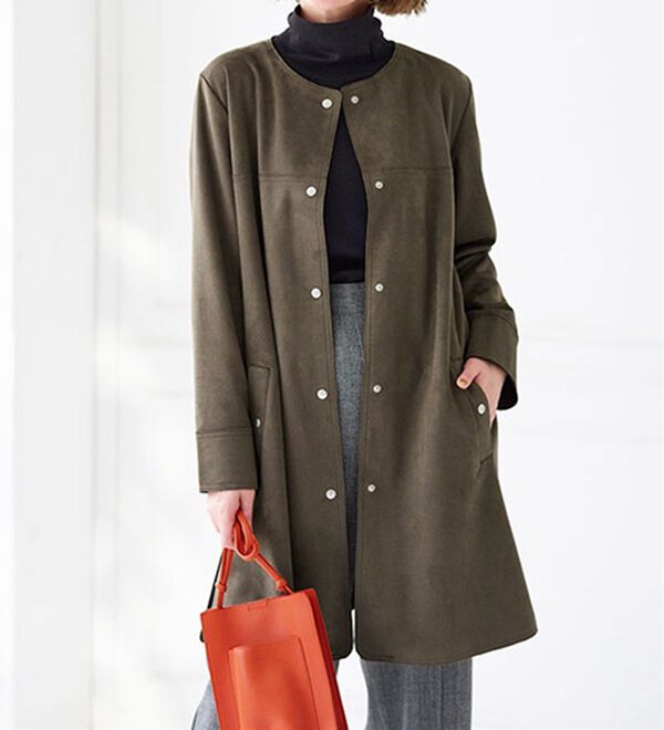 BELLUNA（ベルーナ）の「スエード調ノーカラーロング丈ジャケット（ノーカラージャケット）」｜詳細画像