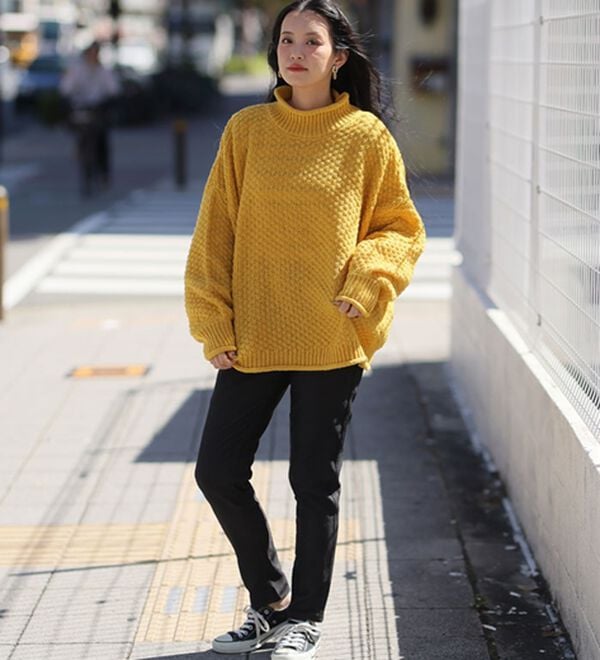 A HAPPY MARILYN（アハッピーマリリン）の「【ＬＬ～６Ｌ】苦しくないバスケット編みチャンキーニット（ニット・セーター）」｜詳細画像