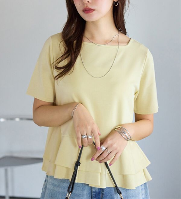 alotta（アロッタ）の「スクエアネックティアードトップス（カットソー）」｜イエロー