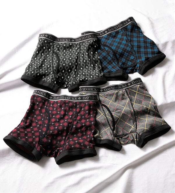 「【４枚組】＜デービッド　ヒックス＞革新設計！パッドのない吸水ボクサーパンツ（メンズボクサーパンツ）」｜柄タイプ4枚組