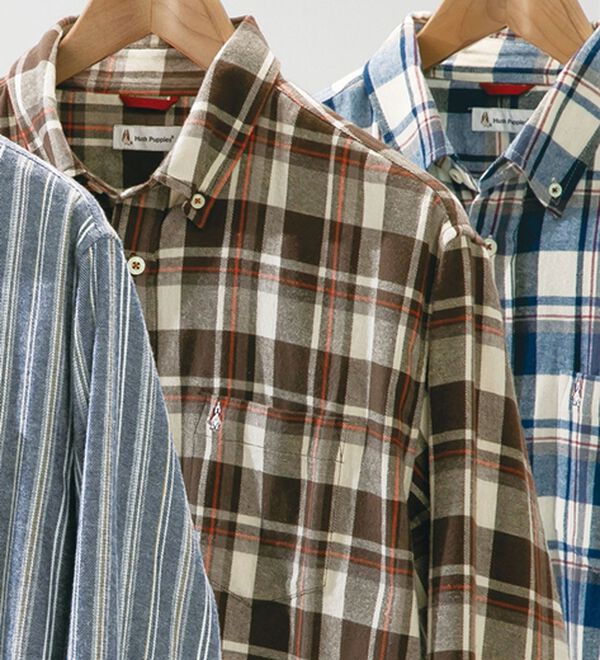 「＜ハッシュパピー＞しっとり柔らか綿１００％ネルシャツ（メンズシャツ）」｜ブラウンチェック