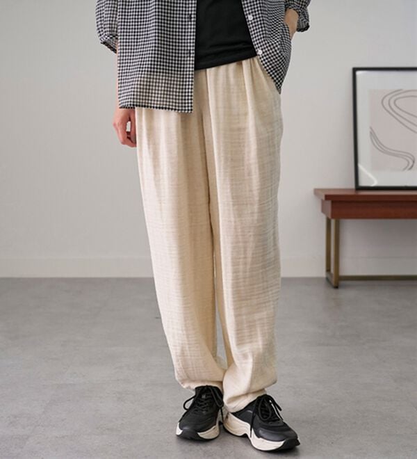 BELLUNA（ベルーナ）の「綿麻ダブルガーゼポッケギャザーパンツ（フルレングスパンツ）」｜詳細画像