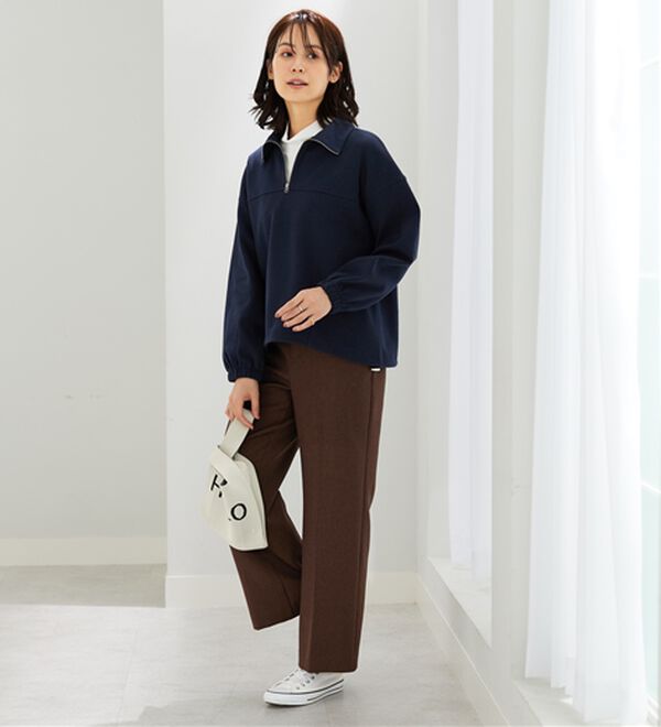 BELLUNA（ベルーナ）の「異素材使いハーフジッププルオーバー（カットソー）」｜詳細画像
