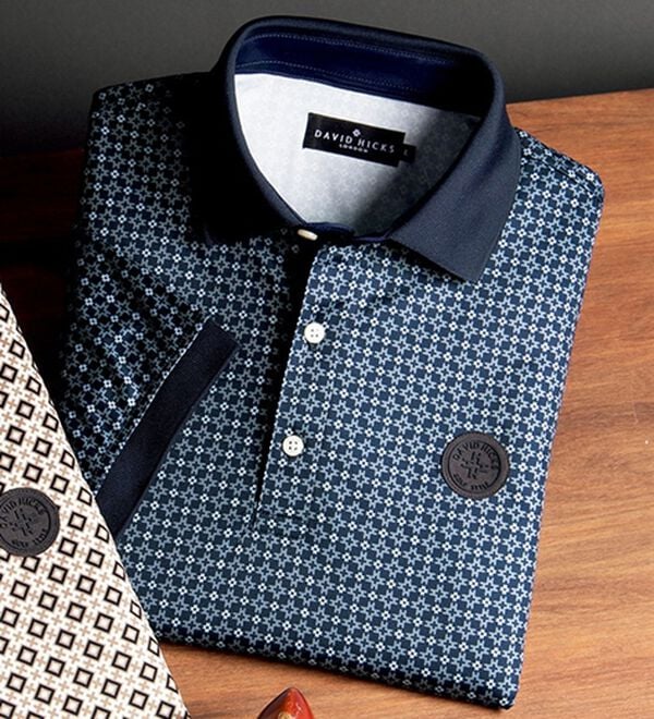 「＜デービッド　ヒックス　ゴルフ＞オリジナルモノグラムポロ（メンズポロシャツ）」｜ダークネイビー