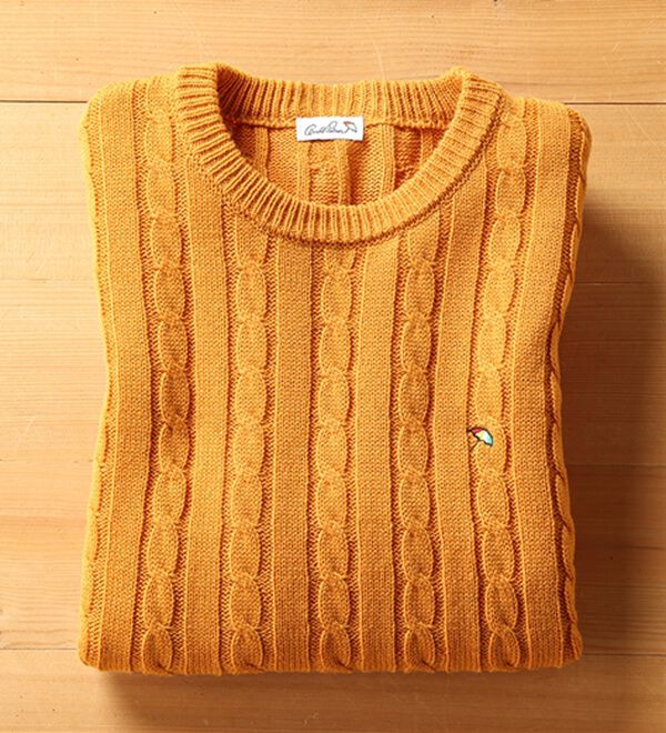 「＜アーノルド　パーマー＞ワンポイントケーブルニット（メンズニット・セーター）」｜イエロー