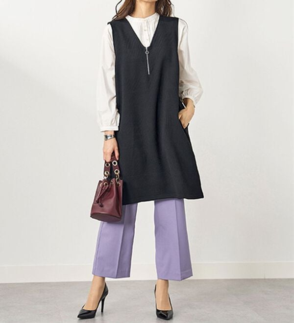 BELLUNA（ベルーナ）の「ボーダージャカード素材ジャンパースカート（ジャンパースカート）」｜詳細画像