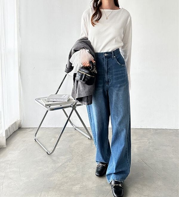 GeeRA（ジーラ）の「ハイウエストストレートデニム（ワイドパンツ・ガウチョ）」｜詳細画像