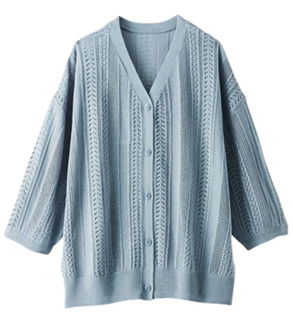 BELLUNA（ベルーナ）の「麻タッチ透かし編５分袖ニットカーディガン（ニットカーディガン）」｜詳細画像