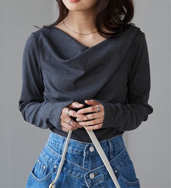 RANAN（ラナン）の「【新色追加】上品ドレープリブロングＴシャツ（カットソー）」｜詳細画像