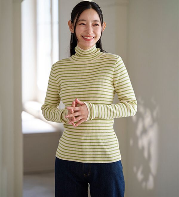 BELLUNA（ベルーナ）の「＜＆ｃｏｃｏｃｈｉ＞ハピネスコットン100％&times;吸湿発熱リブタートルニット（ニット・セーター）」｜詳細画像