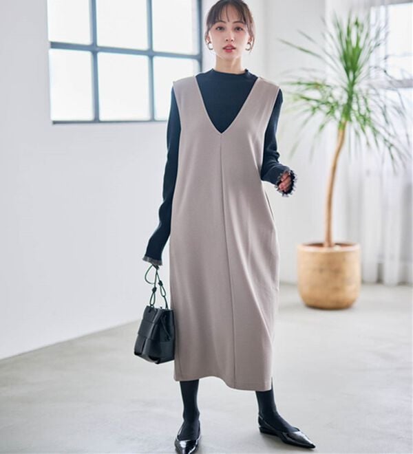 RANAN（ラナン）の「【選べる2丈】細見えが叶うジャンパースカート（ジャンパースカート）」｜ベージュ