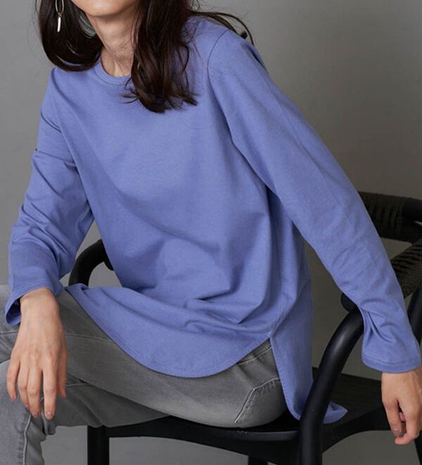 RANAN（ラナン）の「綿100％ラウンドヘムチュニック＜オーガニックコットン＞＜Beautiful Cotton＞（カットソー）」｜ダスティブルー