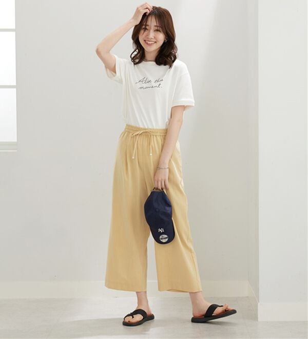 BELLUNA（ベルーナ）の「【接触冷感・UV対策】涼感スラブ調素材ドロストワイドパンツ（ワイドパンツ・ガウチョ）」｜詳細画像