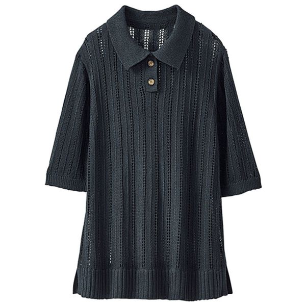 BELLUNA（ベルーナ）の「透かし編み素材ポロ衿ニットプルオーバー（ニット・セーター）」｜詳細画像