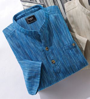 「ざっくり木綿のゆったりリラックスシャツ（メンズシャツ）」｜ダークネイビー