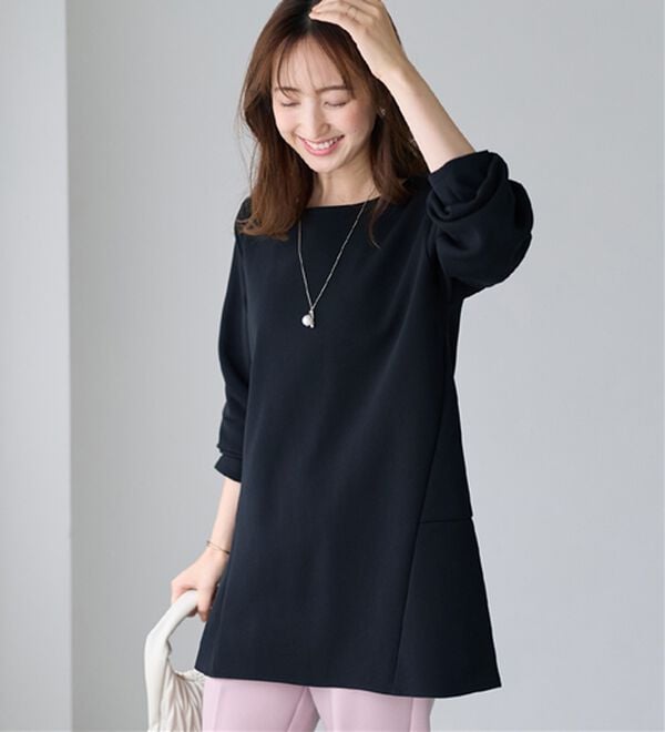 alotta（アロッタ）の「大人上品Ａラインシルエット裏起毛ブラウスチュニック（チュニック）」｜ネイビー