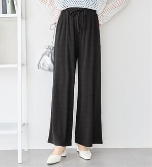 alotta（アロッタ）の「【選べる丈】のびのびストレッチリブワイドパンツ（クロップドパンツ）」｜ブラック フルレングス丈