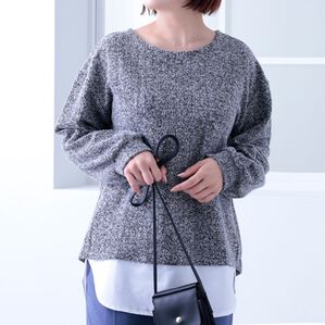 BELLUNA（ベルーナ）の「ツイード調シャツ切替デザインチュニック（チュニック）」｜黒系