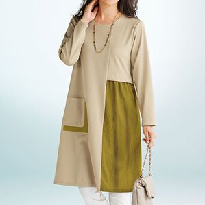 BELLUNA（ベルーナ）の「異素材切替配色デザインチュニック（チュニック）」｜ベージュ系