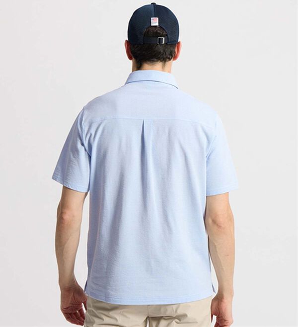 「＜マンシングウェア＞シアサッカーストライプ台襟付き半袖ポロシャツ（メンズポロシャツ）」｜詳細画像