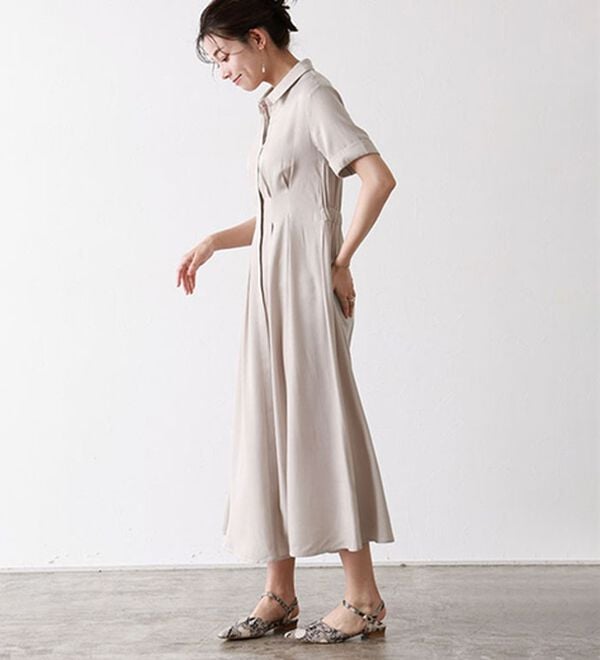 Pierrot（ピエロ）の「上品見えウエストタックシャツワンピース（カットソーワンピース）」｜詳細画像