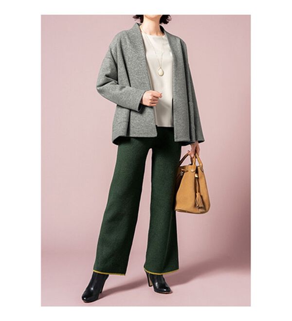 VINNO（ヴィノ）の「なめらかリッチ・配色ニットパンツ（ワイドパンツ・ガウチョ）」｜詳細画像