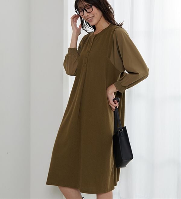 BELLUNA（ベルーナ）の「ヘンリーネック袖切替デザインワンピース（その他ワンピース）」｜詳細画像