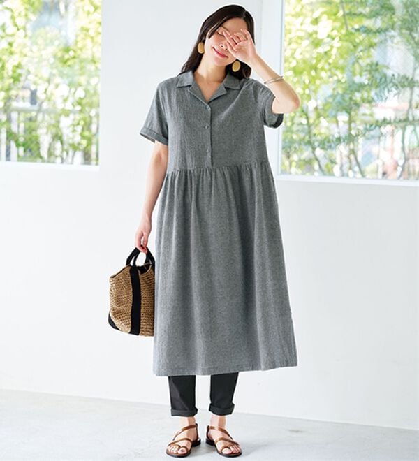 BELLUNA（ベルーナ）の「＜＆ｃｏｃｏｃｈｉ＞サラリ綿混素材チェック柄ワンピース（シャツワンピース）」｜千鳥