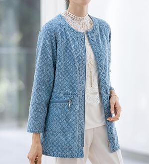 ルフラン（ルフラン）の「ダイヤ柄デニムデザインコート（ハーフコート）」｜詳細画像