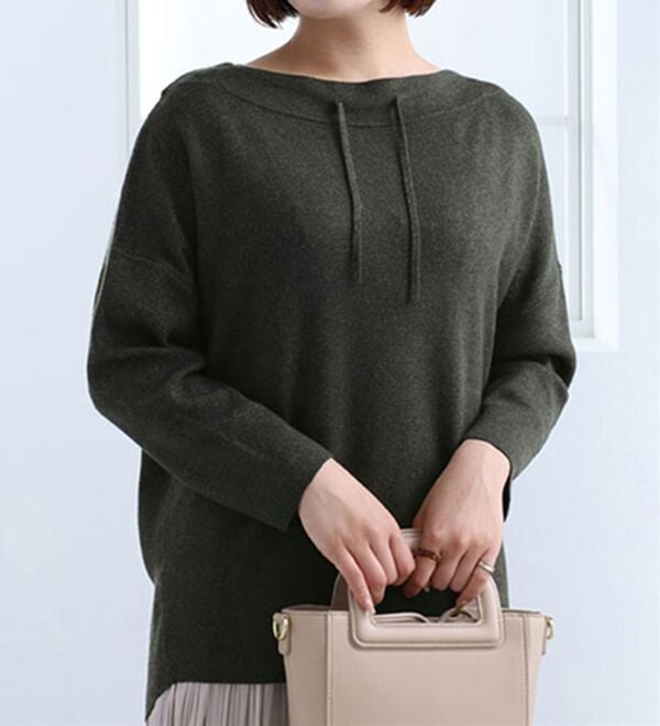 BELLUNA（ベルーナ）の「衿デザインニットプルオーバー（チュニック）」｜杢チャコール