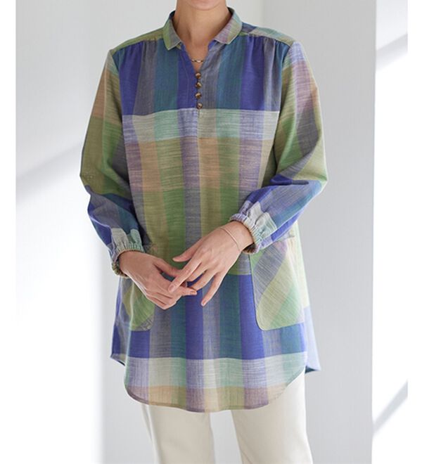 BELLUNA（ベルーナ）の「そのままお出かけ！スラブ素材かっぽうチュニック（チュニック）」｜詳細画像