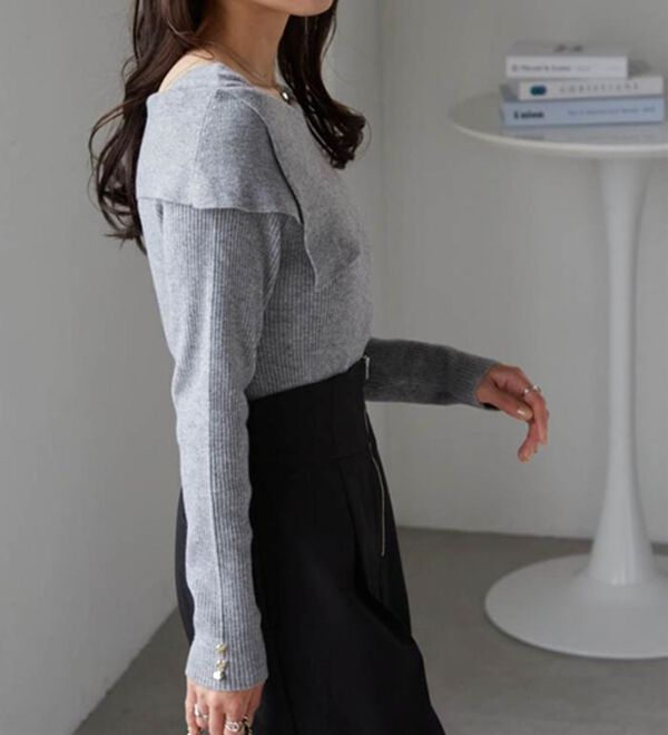 RANAN（ラナン）の「アシメオフショルリブニット（ニット・セーター）」｜詳細画像