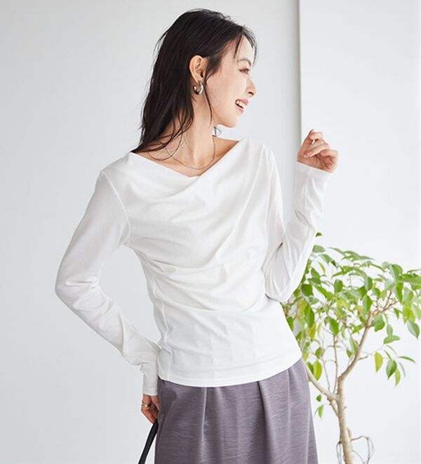 RANAN（ラナン）の「上品ドレープリブロングＴシャツ（カットソー）」｜詳細画像