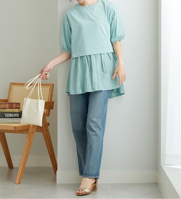 BELLUNA（ベルーナ）の「ギャザー使い異素材切替ふんわりチュニック（チュニック）」｜詳細画像