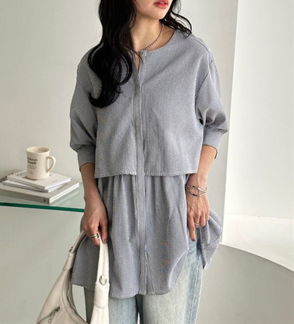 GeeRA（ジーラ）の「【華奢見え】羽織にもなる！ペプラムシャツチュニック（チュニック）」｜詳細画像