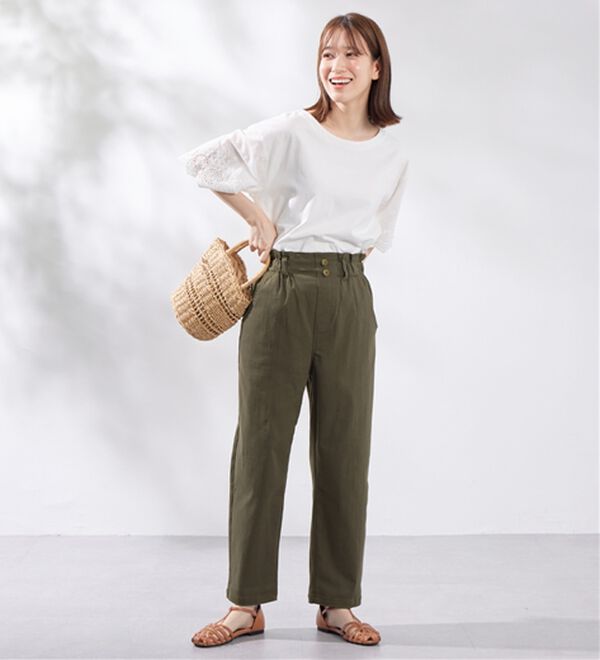 Viola e Viola（ヴィオラ エ ヴィオラ）の「綿混ストレッチウエストデザインシェフパンツ（フルレングスパンツ）」｜詳細画像