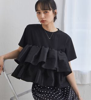 RANAN（ラナン）の「シャイニーフリルTシャツ（Tシャツ）」｜ブラック