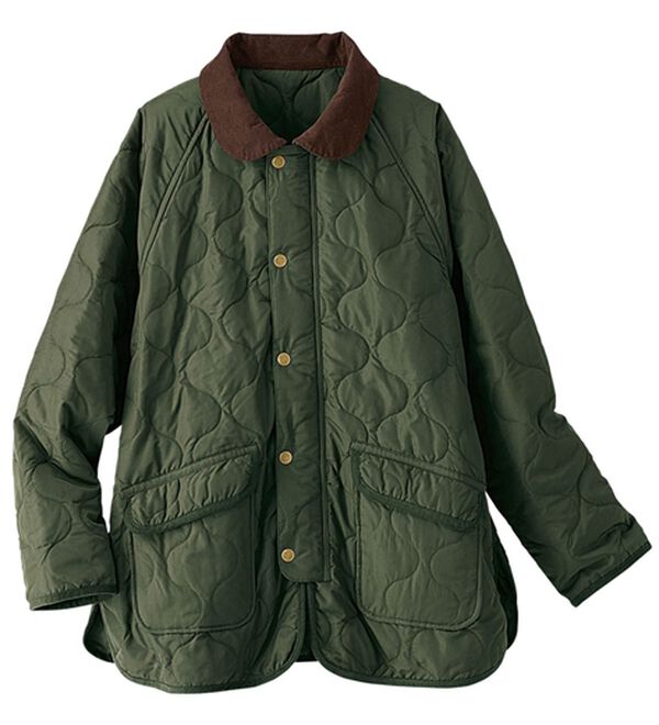 BELLUNA（ベルーナ）の「＜＆ｃｏｃｏｃｈｉ＞配色コーデュロイ衿中わたキルトコート（ハーフコート）」｜詳細画像