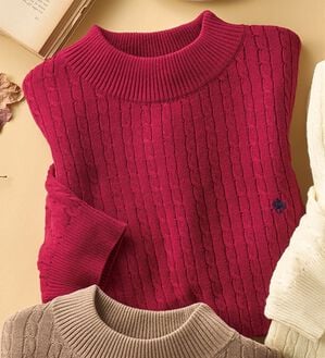 BELLUNA（ベルーナ）の「【ＰＯＬＯ　ＢＣＳ】ケーブル５分袖セーター（ニット・セーター）」｜レッド