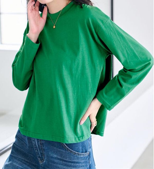 RANAN（ラナン）の「【選べる袖丈】【ひんやり・ＵＶ】＜BC＞綿100％プチハイネックＴシャツ（カットソー）」｜詳細画像