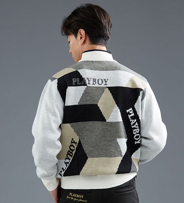 「＜プレイボーイ＞ジャカードハイネックセーター（メンズニット・セーター）」｜詳細画像