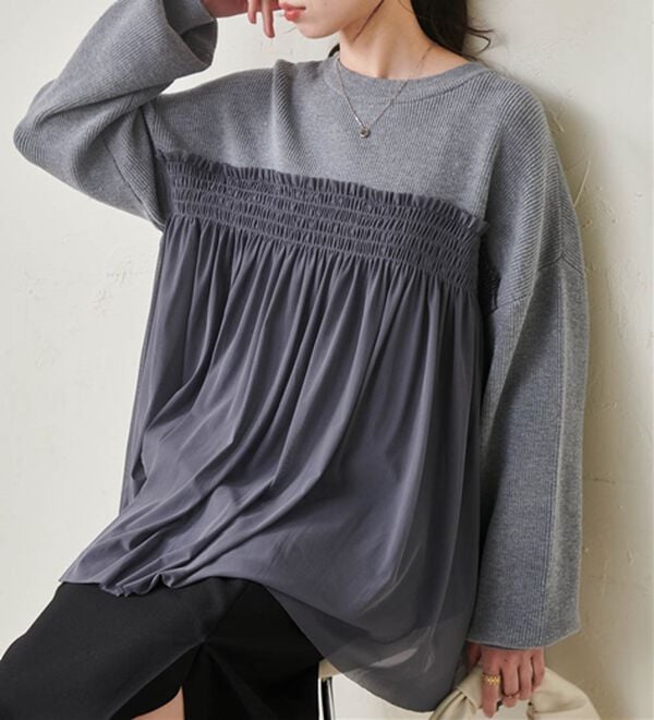 RANAN（ラナン）の「洗える！ビスチェ風チュールドッキングニット＜ムースタッチライト＞（ニット・セーター）」｜詳細画像