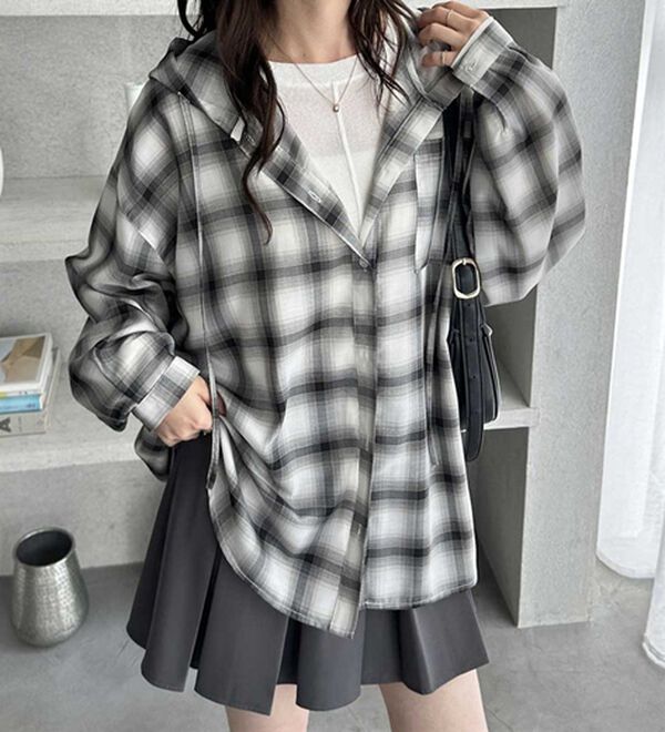 GeeRA（ジーラ）の「羽織にも◎フード付きオーバーサイズシャツ（シャツ）」｜詳細画像