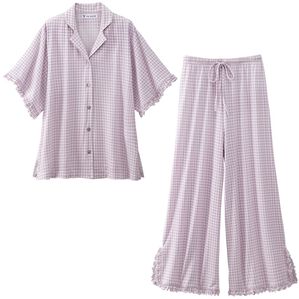 YU'NOW（ユナウ）の「【上下２点セット】レーヨンブレンドフリルシャツパジャマ（パジャマ・ルームウェア）」｜ラベンダー