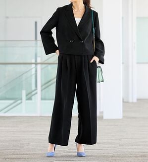 RANAN（ラナン）の「【２点セット】洗える！ショートジャケット&ハイウエストワイドパンツセットスーツ（その他スーツ）」｜ブラック