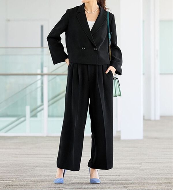 RANAN（ラナン）の「【２点セット】洗える！ショートジャケット&ハイウエストワイドパンツセットスーツ（その他スーツ）」｜ブラック