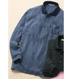 「日本製カシミヤタッチの大人ポロシャツ（メンズポロシャツ）」｜ネイビーボーダー