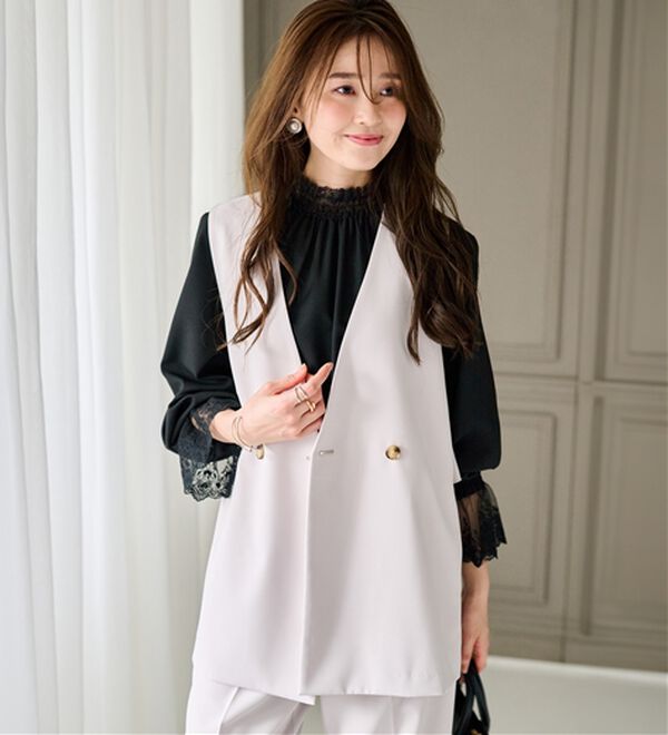 RANAN（ラナン）の「【２点セット】洗える！多機能バックフリルベストセットアップ（パンツスーツ）」｜詳細画像